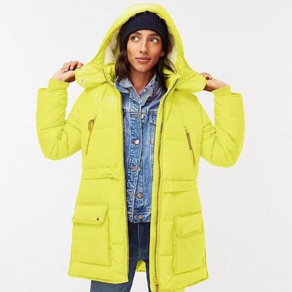 J. Crew vivid chartreuse Chateau puffer Primaloft jacket coat SM S Small - Picture 2 of 16